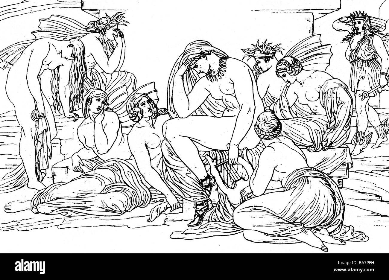 Hector, légende grecque, 'lamentation de la femme à propos de la mort d'Hector', gravure en bois, Banque D'Images