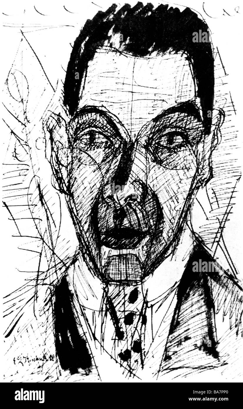 Kirchner, Ernst Ludwig , 6.5.1880 - 15.6.1938, peintre allemand, graveur, portrait, autoportrait, 1928, dessin à l'encre, collection Gabler, Francfort, Allemagne, Banque D'Images