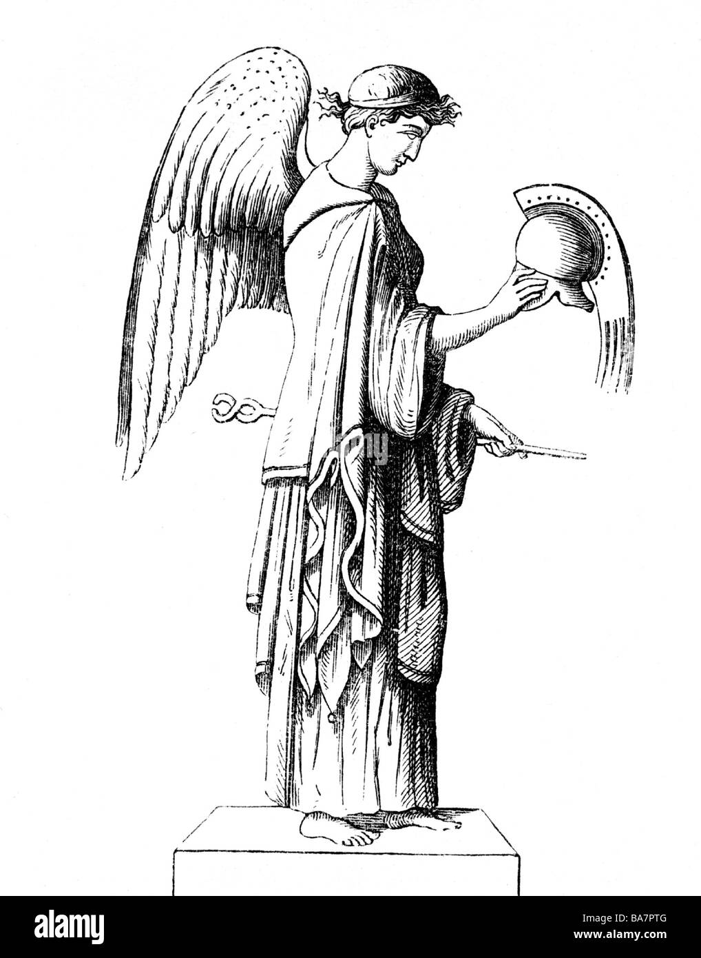 Iris, messager grec des dieux, pleine longueur, gravure en bois, après statue ancienne, XIXe siècle, Banque D'Images