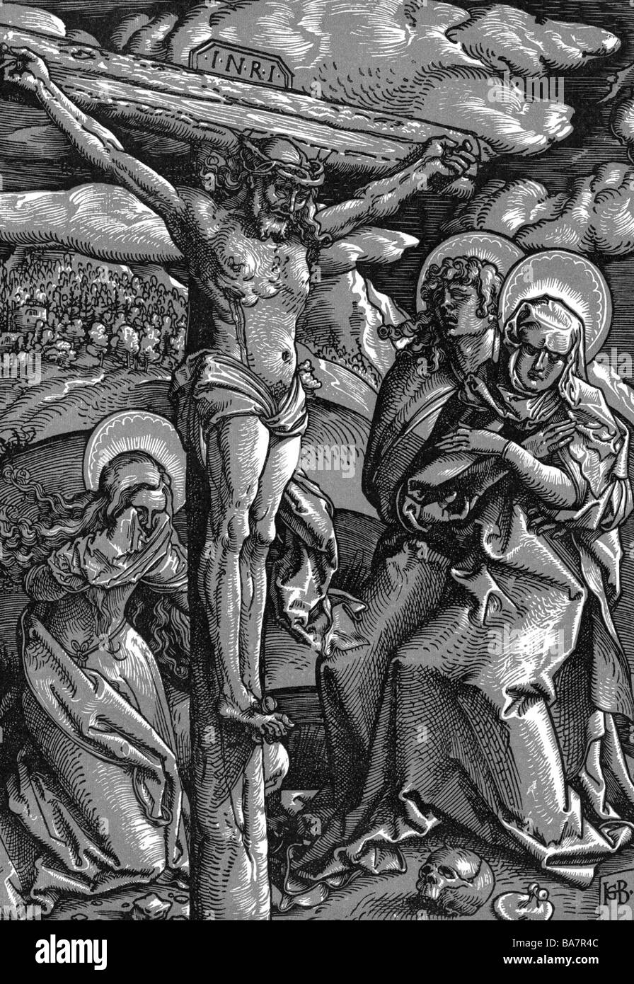 Jésus-Christ, vers 4 av. J.-C. - vers 33 av. J.-C., crucifition, « Christ sur la Croix », coupe boisée par Hans Baldung Grien, (vers 1480 - 1545), pleine longueur, Banque D'Images