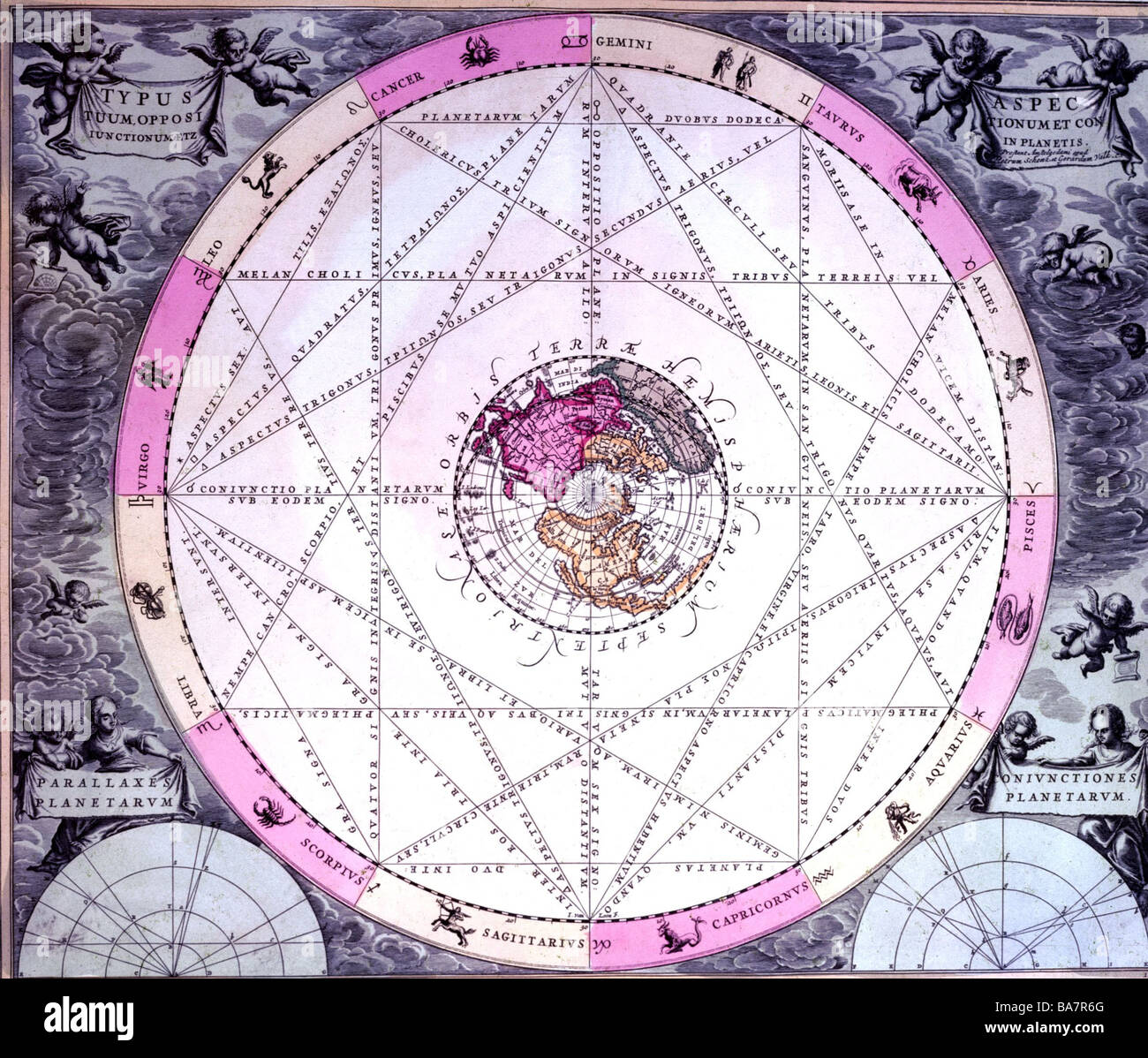 Astrologie, signes du zodiaque, constellation de tous les signes du zodiaque, gravure sur cuivre, carte des étoiles par Gerard de Valck et Peter Schenck, um 1680, copyright de l'artiste n'a pas à être effacée Banque D'Images