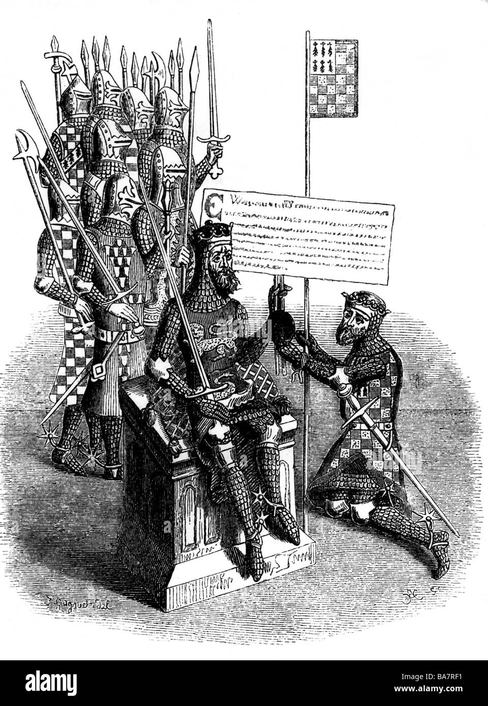 William le Conquérant 'je', circa 1027 - 9.9.1087, roi d'Angleterre 1066 - 1087, l'investissement le duc de Bretagne, gravure sur cuivre, 'Registrum Honoris de Richemund', Londres, 1722, l'artiste n'a pas d'auteur pour être effacé Banque D'Images