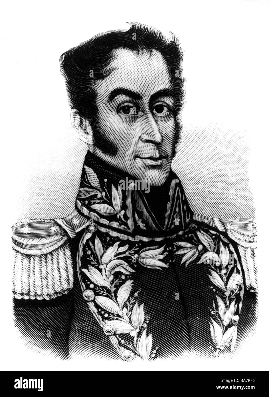 Bolivar, Simon, 24.7.1783 - 17.12.1830, héros général et national sud-américain, portrait, gravure de bois après image contemporaine, Banque D'Images