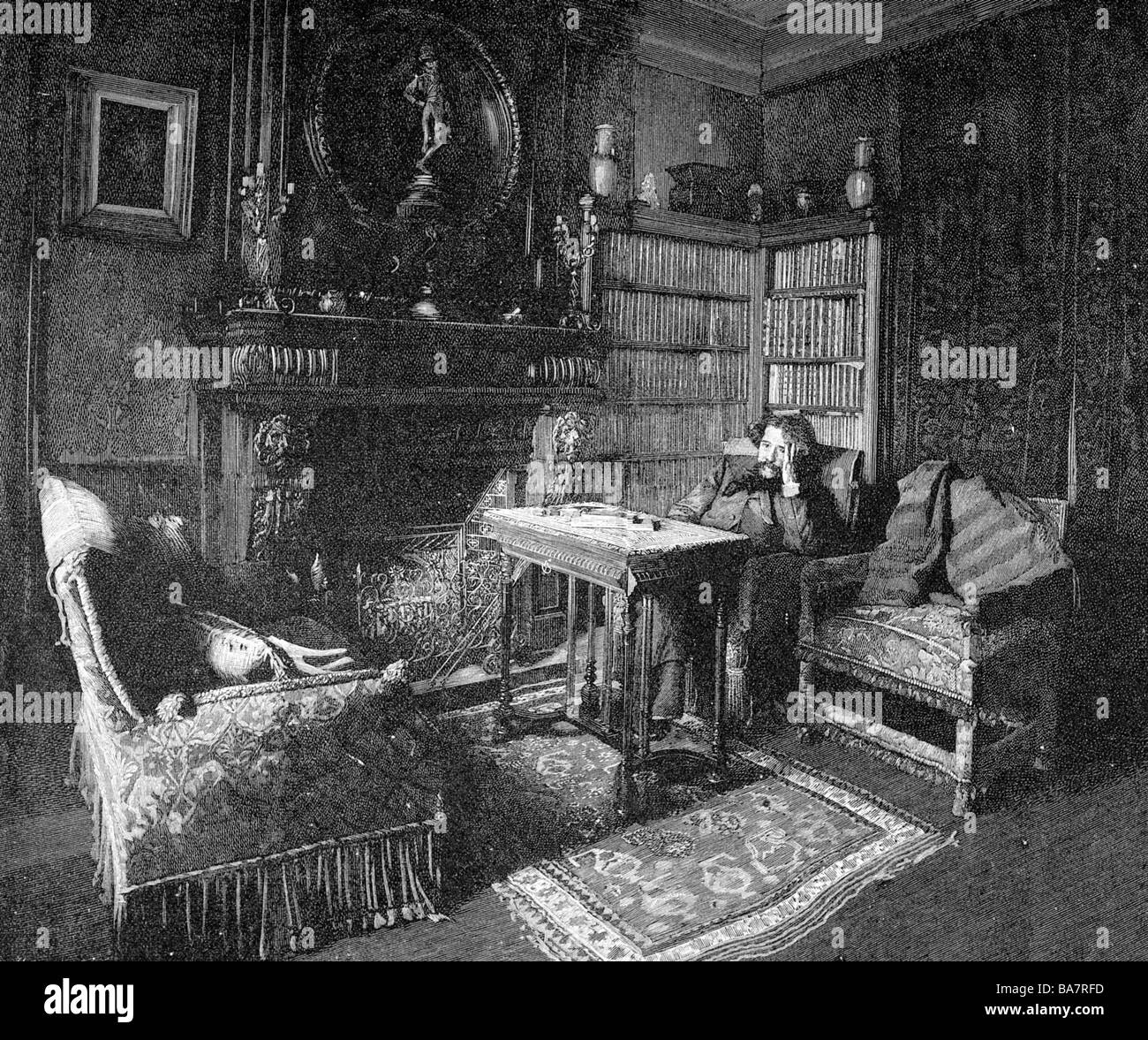 Flaubert, Gustave, 12.12.1821 - 8.5.1880, auteur/écrivain français, demi-longueur, dans son étude, Banque D'Images