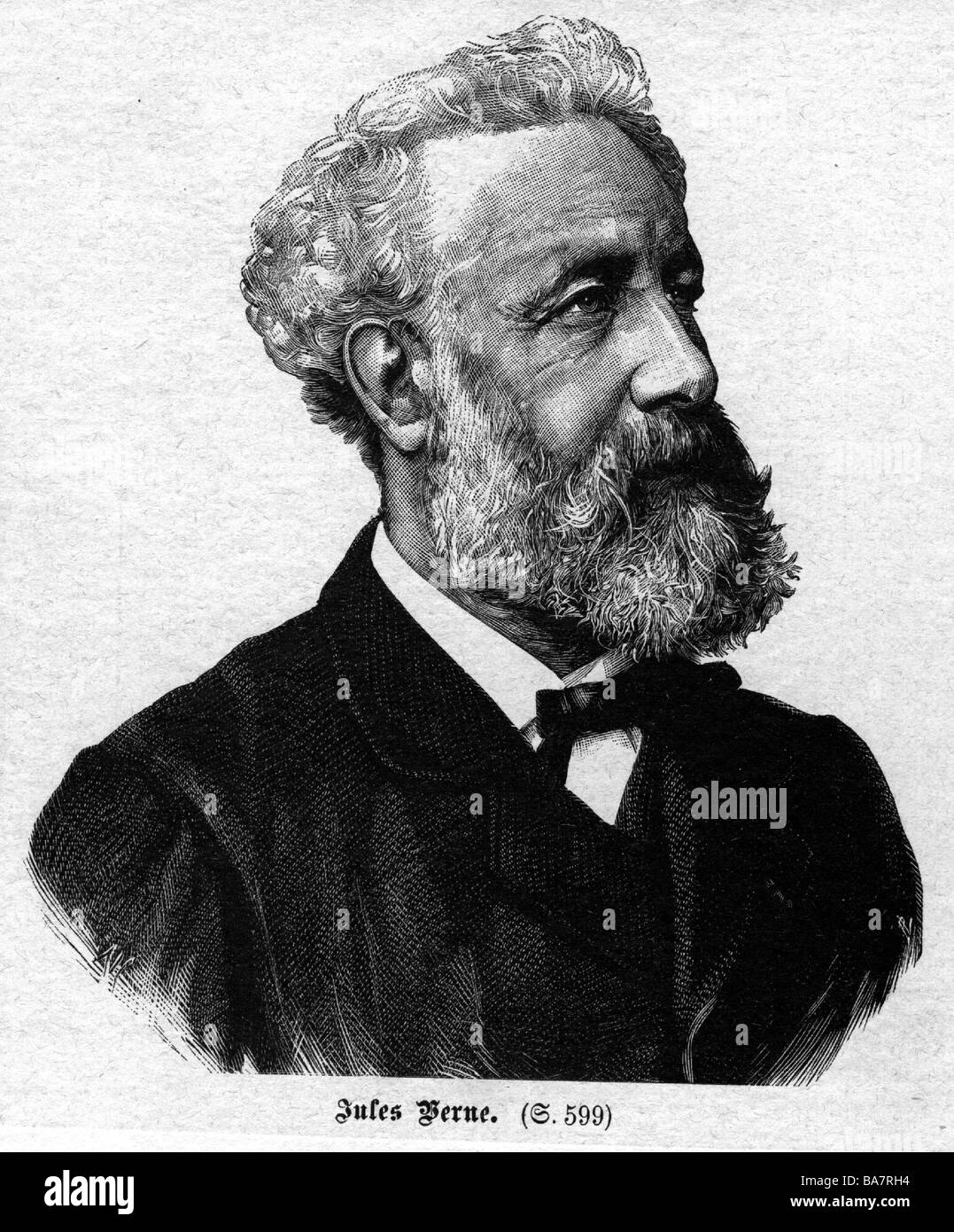 Verne, Jules, 8.2.1828 - 24.3.1905, auteur/écrivain français, portrait, gravure en bois, fin du XIXe siècle, Banque D'Images