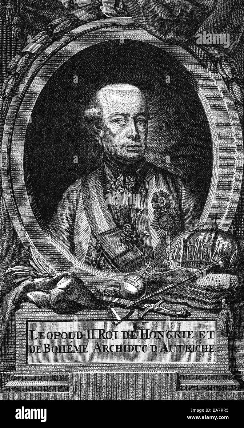 Léopold II, 5.5.1747 - 1.3.1792, Saint Empereur romain 30.9.1790 - 1.3.1792, portrait, gravure sur cuivre par Jakob Adam après paintng par Kreutzinger, Vienne, 1790, , n'a pas d'auteur de l'artiste pour être effacé Banque D'Images