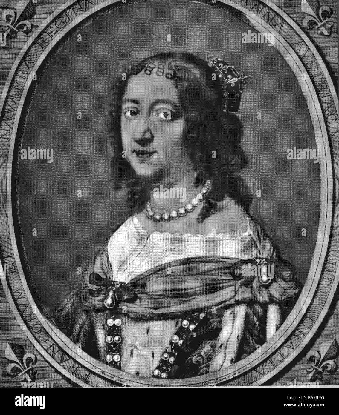 Anne d'Autriche, 22.9.1601 - 20.1.1666, reine de France depuis 1615, épouse de Louis XIII, dans portrait ovale, gravure sur cuivre par Antoine Masson, 17e siècle, l'artiste n'a pas d'auteur pour être effacé Banque D'Images