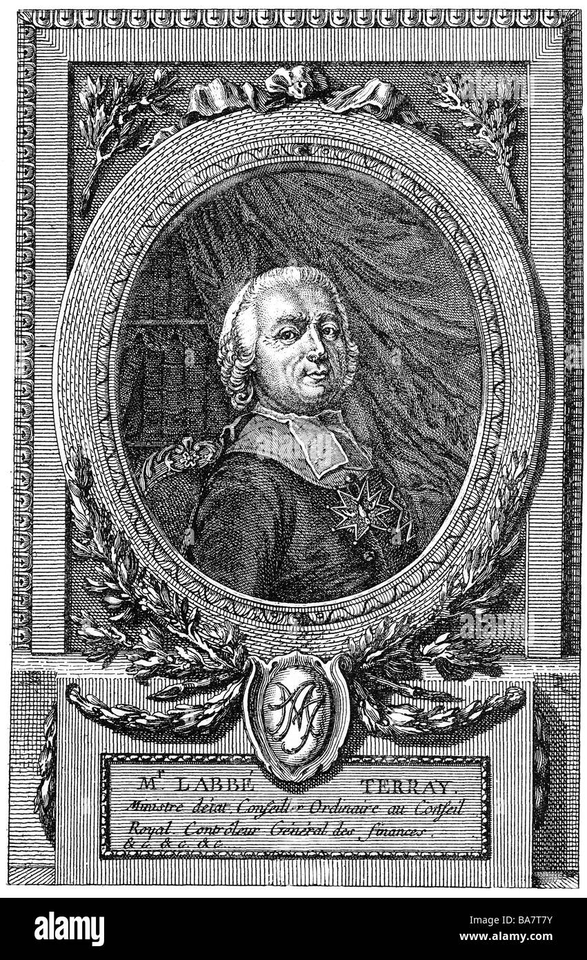 Terray Joseph-Marie, décembre 1715, Abbe - 18.2.1778, homme politique français, Contrôleur général des Finances 1769 - 1778, portrait, gravure sur cuivre, 18e siècle, Bibliothèque nationale, Paris, , n'a pas d'auteur de l'artiste pour être effacé Banque D'Images