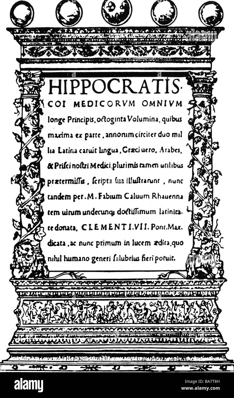 Hippocrate de Cos, vers 460 - vers 377 avant J.-C., médecin grec