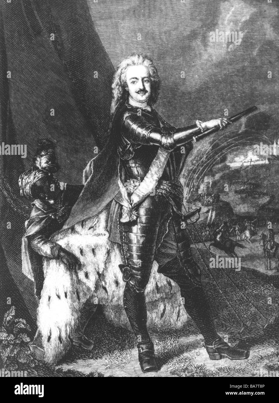 Leopold I, 3.7.1676 - 9.4.1747, prince d'Anhalt Dessau, général prussien, conquête de l'Aire-sur-la-Lys, 1710, gravure sur bois après peinture par Antoine Pesne, , n'a pas d'auteur de l'artiste pour être effacé Banque D'Images