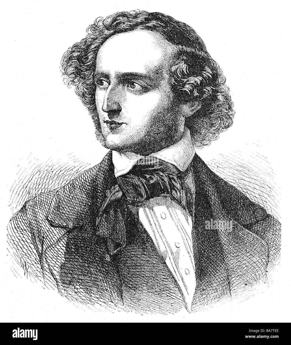 Mendelssohn Bartholdy, Felix 3.2.1809 - 4.11.1847, musicien allemand (compositeur), portrait, gravure de bois, XIXe siècle, Banque D'Images