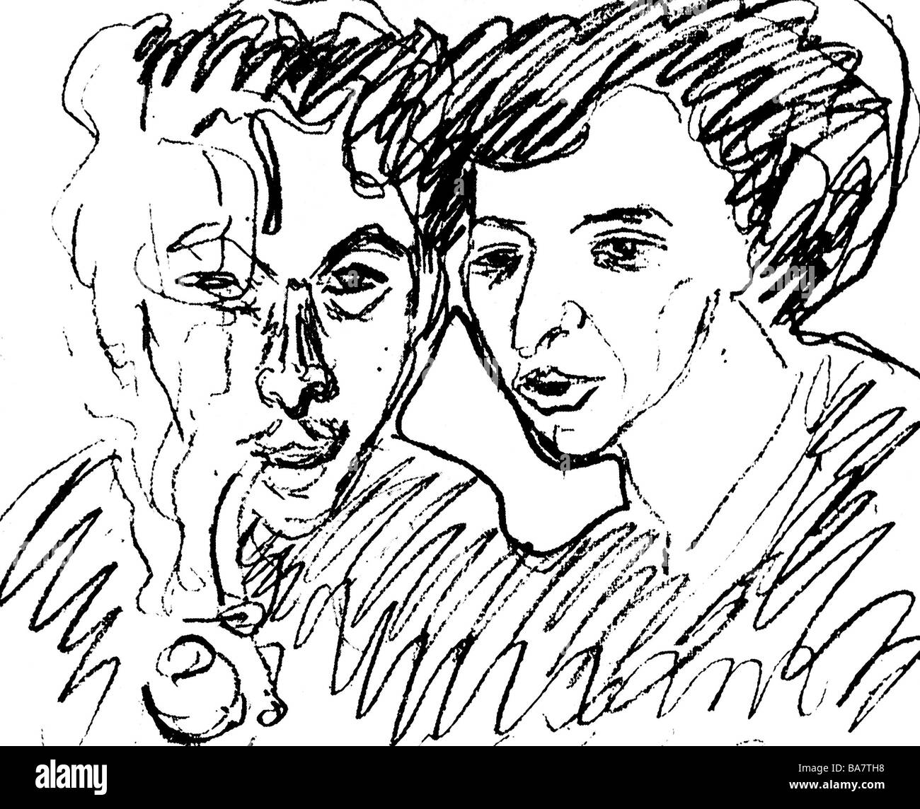Kirchner, Ernst Ludwig , 6.5.1880 - 15.6.1938, peintre allemand, graveur, ouvrages, autoportrait, 1908, dessin au crayon, collection Gabler, Banque D'Images