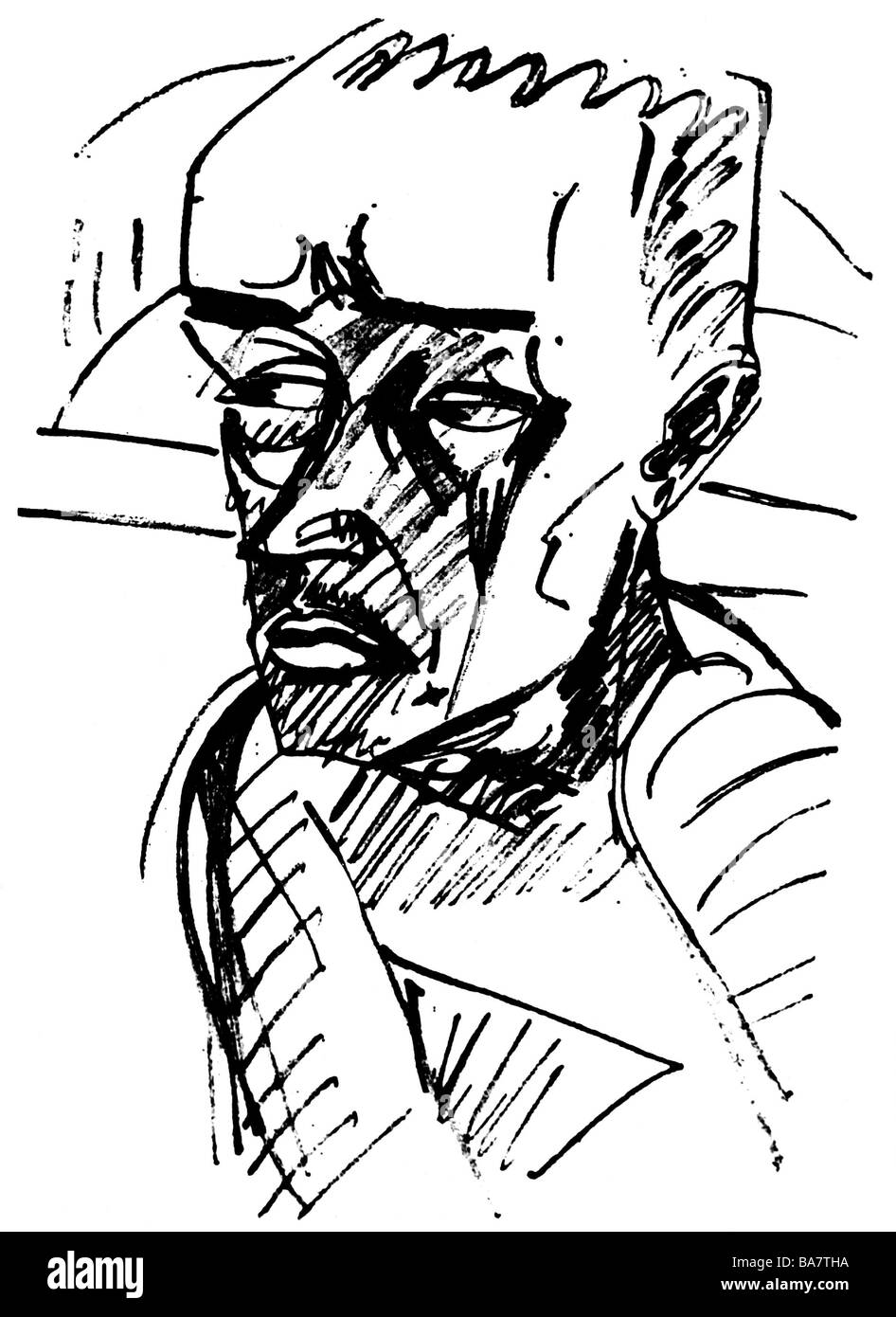 Heckel, Erich, 31.7.1883 - 27.1.1970, artiste allemand (peintre), autoportrait, 1912, dessin à l'encre avec plume de canne, Banque D'Images