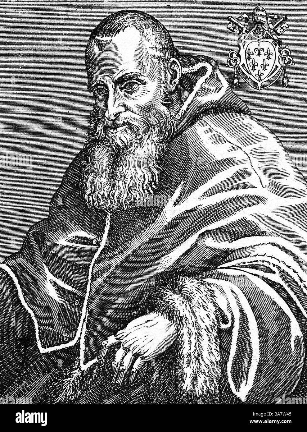 Paul III (Alessandro Farnese), 29.2.1468 - 10.11.1549, le Pape 13.10.1534 - 10.11.1549, demi-longueur, gravure sur cuivre, 16e siècle, l'artiste a le droit d'auteur , de ne pas être effacé Banque D'Images