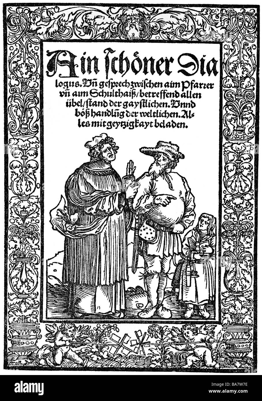 Bucer, Martin, 11.11.1491 - 27.2.1551, réformateur et humaniste allemand, travail, couverture d'une brochure 'Ain schöner Dialogus', imprimé par Hans Schönsperger, Augsburg, 1521, Banque D'Images