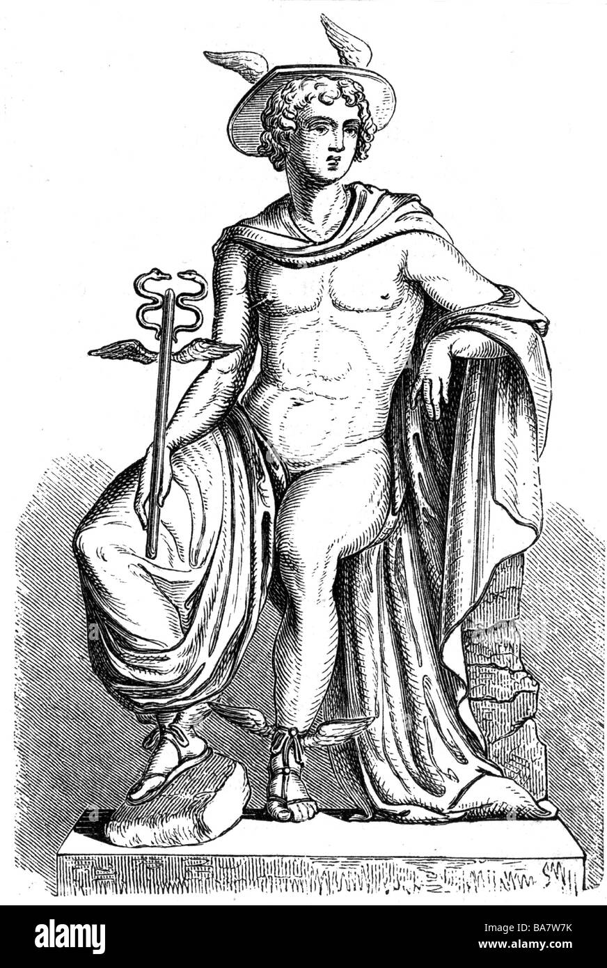 Hermes, (lat. Merculius), divinité grecque, messager, gravure en bois, XIXe siècle, après statue ancienne, Banque D'Images