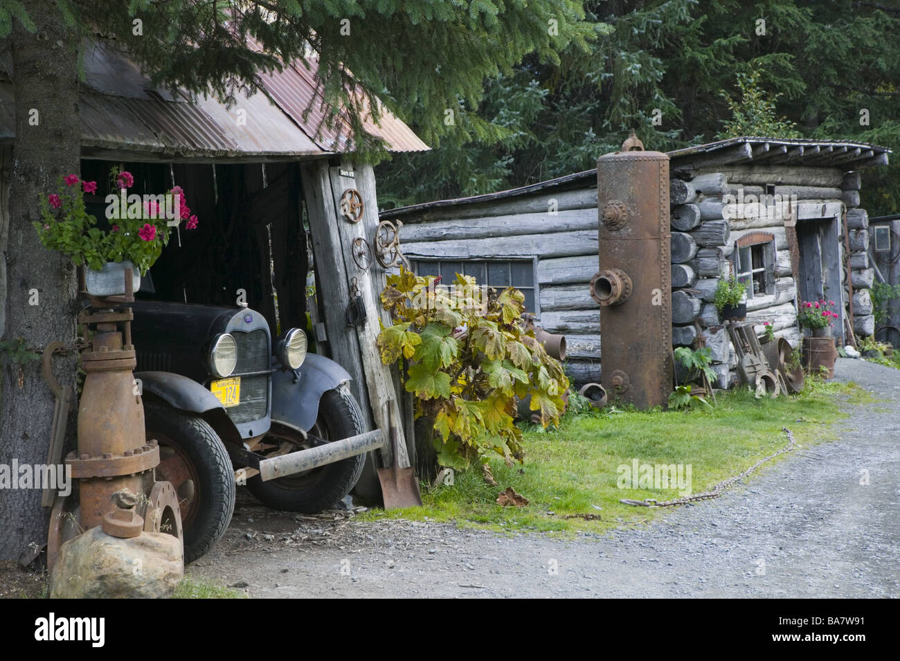 USA Alaska Gridgewood Crow Creek blockhaus camion garage détail Amérique du Nord gold-digger-de l'or de la ville historiquement Banque D'Images