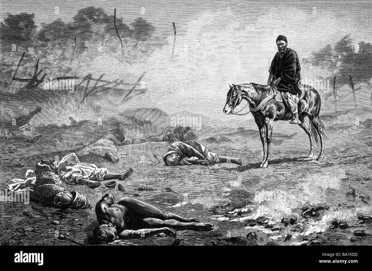 Nachtigal, Gustav, 23.2.1834 - 20.4.1885, explorateur allemand, pleine longueur, sur le champ de bataille de Koli, gravure en bois de Barbani, XIXe siècle, Banque D'Images