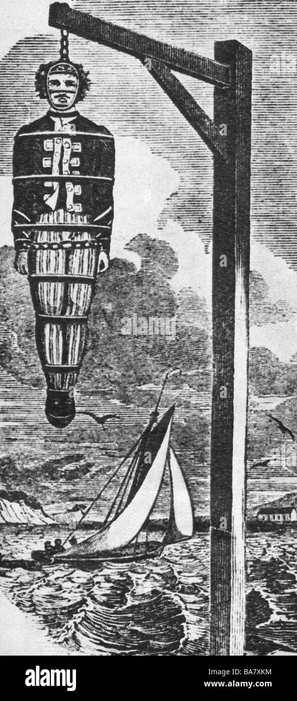 Kidd, William, vers 1645 - 23.1.1701, marin écossais, pirate, exécuté en 1701, pleine longueur, après l'exécution, Waping, Londres, Banque D'Images
