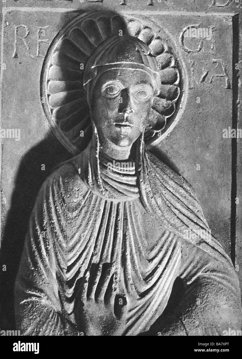 Plectrude (Plectrudis), vers 650 - 10.8.725, Reine franconienne et Saint, sculpture tombeau, Sainte Marie, Cologne, vers 1200, Banque D'Images