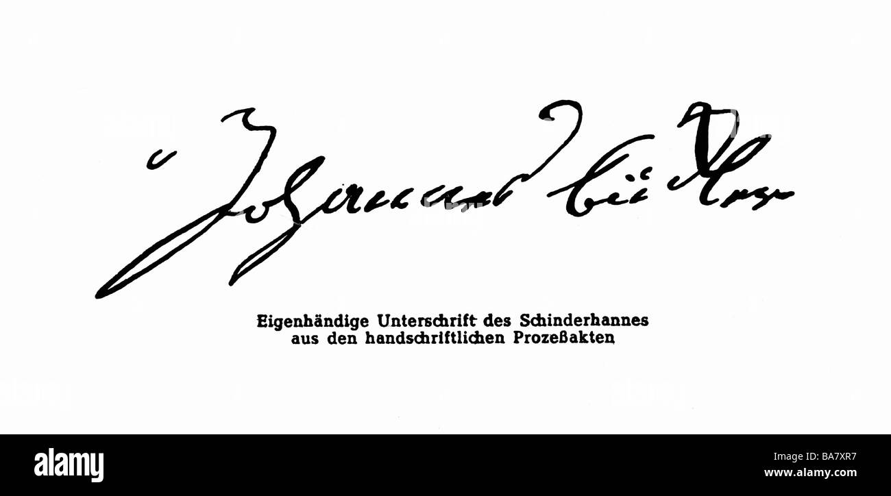 Bueckler, Johann, surnommé Schinderhannes, 1777 - 21.11.1803, hors-la-loi allemande, sa signature, à partir de dossiers, Banque D'Images