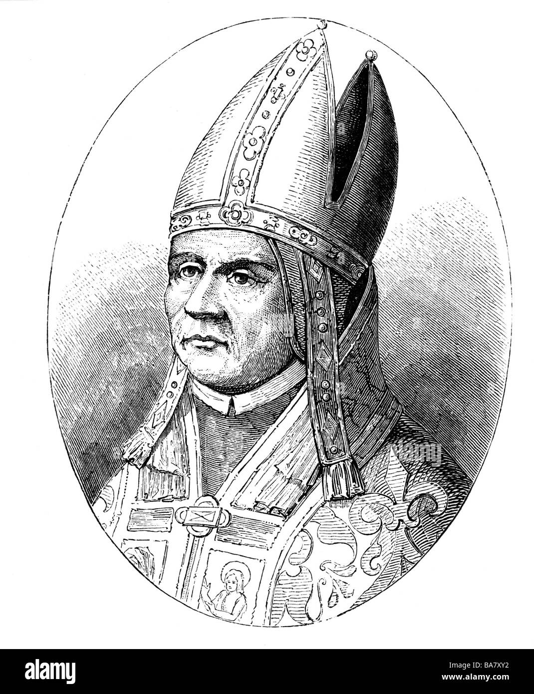 Sylvester I, + 31.12.335, Pape 31.1.314 - 31.12.335, Saint, Portrait, après fresque, Basilique San Paolo fuori le Mure, Rome, gravure sur bois, XIXe siècle, , Banque D'Images