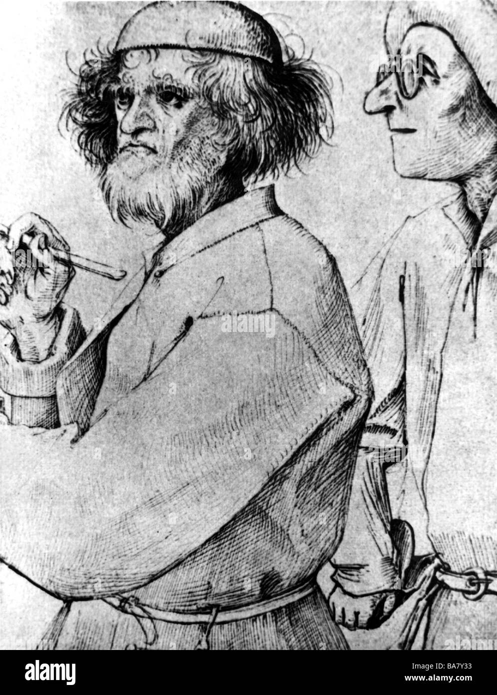 Brueghel, Pieter le Plus Âgé, vers 1525 - 9.9.1569, artiste néerlandais (peintre), mi-longueur, dessin "artiste et critique", Albertina Vienne, Banque D'Images