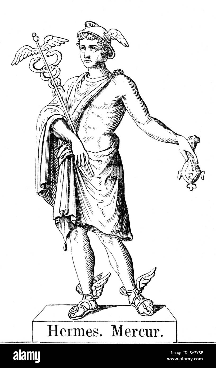 Hermes, (lat. Merculius), divinité grecque, messager, dessin, XIXe siècle, après image ancienne, Banque D'Images