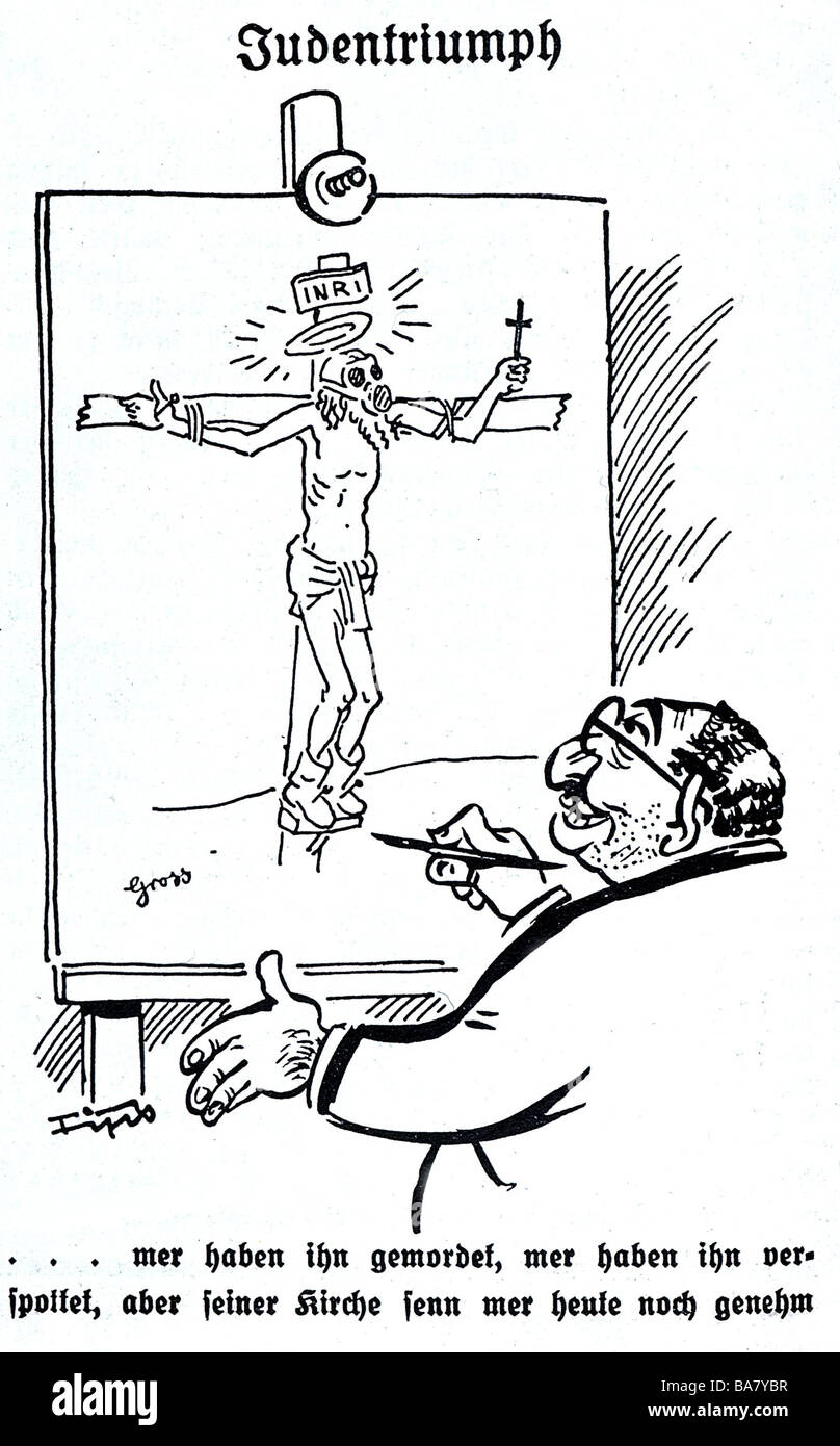 Nazisme / socialisme national, crimes, persécution des Juifs, propagande antisémite, George Grosz tire Jésus, caricature "Judentriumph" (le triomphe des Juifs), de La Fipo, de 'fer Stuermer', avril 1934, Banque D'Images