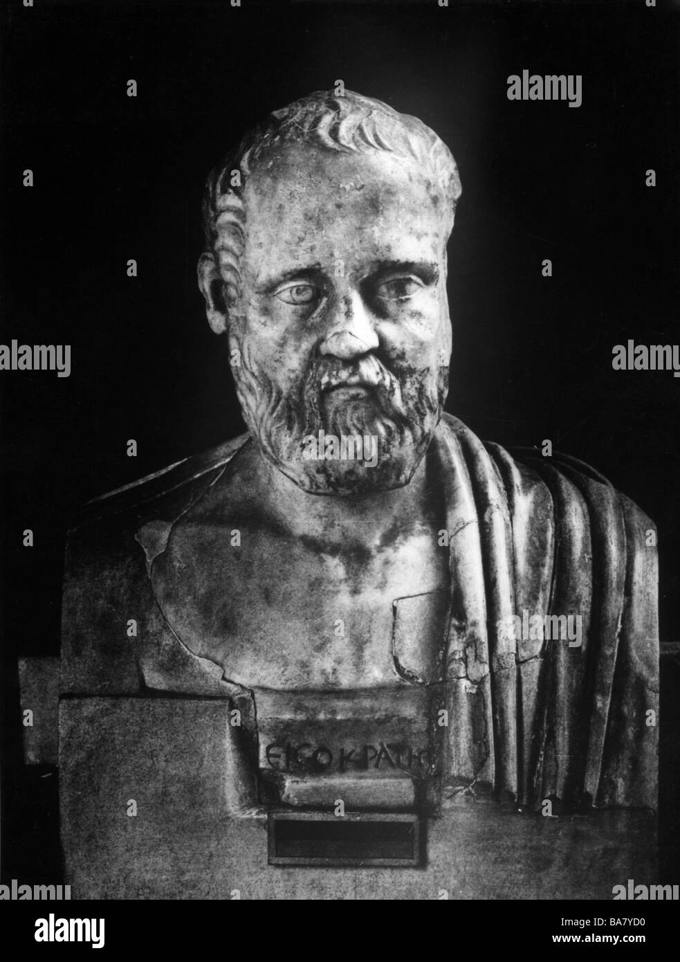 Isocentes, 436 - 338 av. J.-C., rhétorique grecque, fondateur de l'école de rhétorique à Athènes, portrait, face latérale, buste, marbre, Villa Albani, Rome, Italie, Banque D'Images