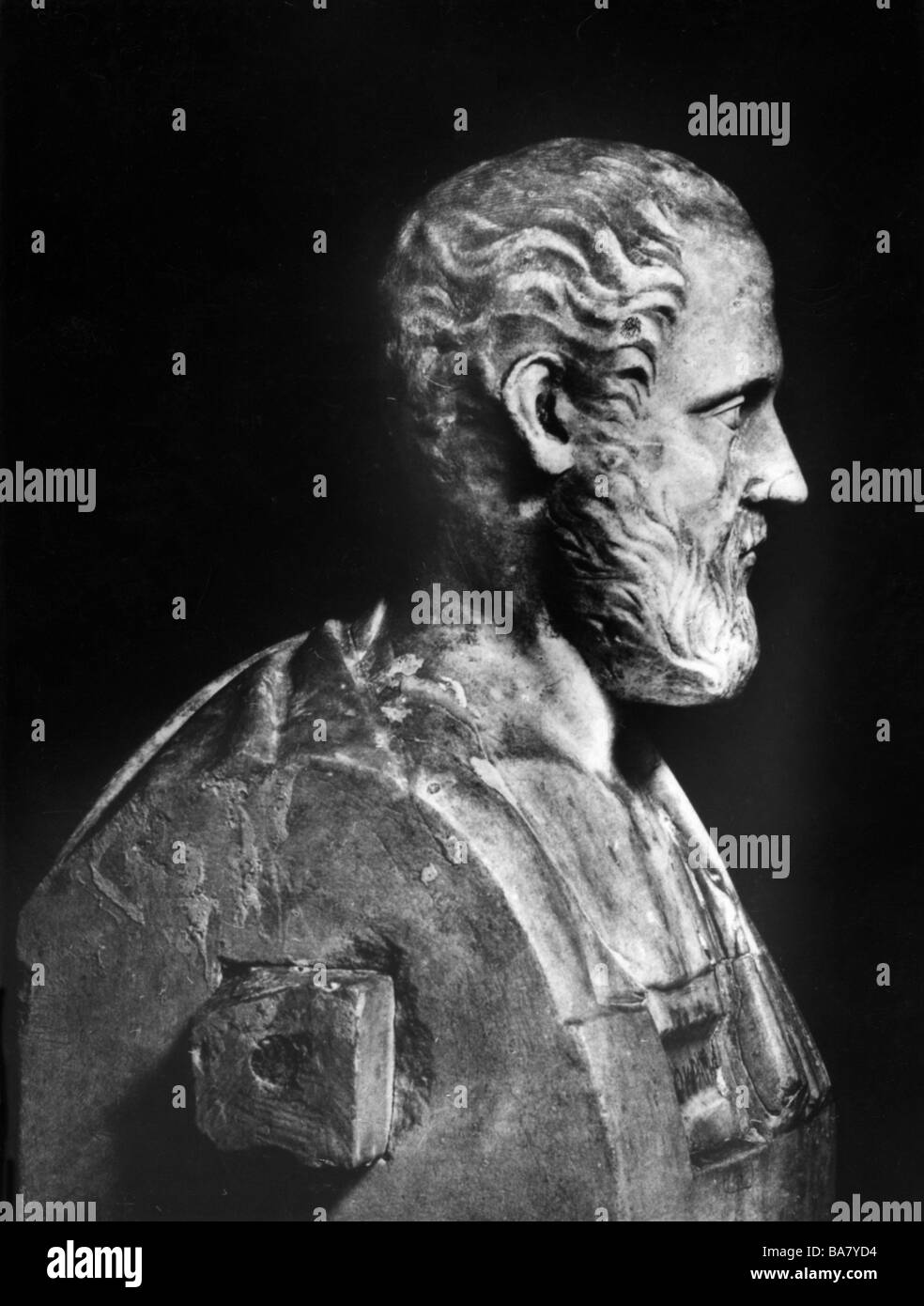 Isocentes, 436 - 338 av. J.-C., rhétorique grecque, fondateur de l'école de rhétorique à Athènes, portrait, face latérale, buste, marbre, Villa Albani, Rome, Italie, Banque D'Images