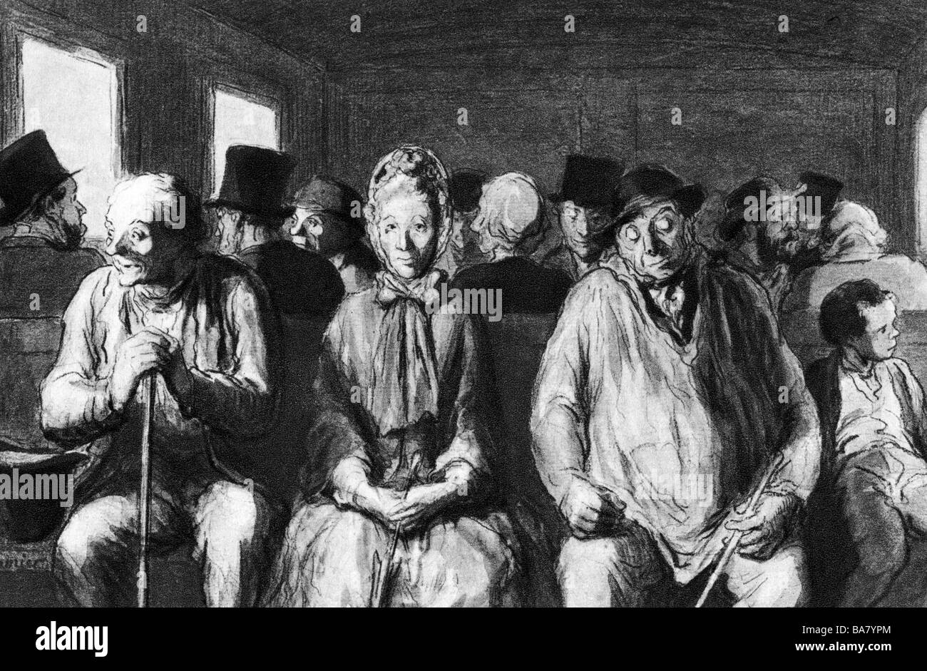 Transport / transport, chemin de fer, wagons, voiture de tourisme, 3ème classe, après Honore Daumier, 1862, Banque D'Images