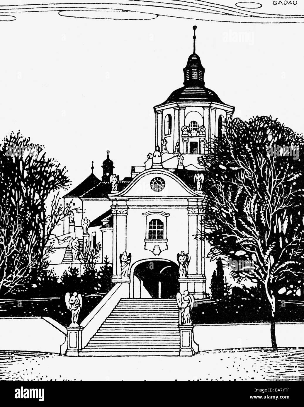 Géographie / voyages, Autriche, Eisenstadt, Bergkirche, vue extérieure, dessin de Carl Otto Gadau (1881 - 1937), vers 1910, Banque D'Images