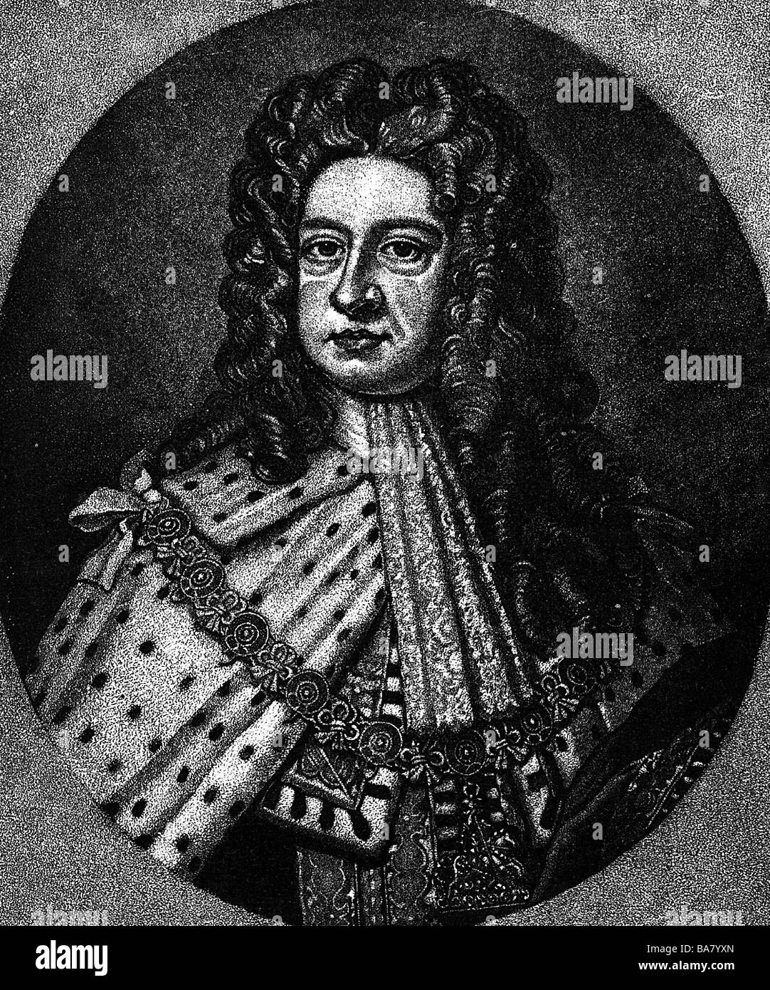 George I, 28.3.1660 - 11.6.1727, roi de Grande-Bretagne 1.8.1714 - 11.6.1727, demi-longueur, mezzotint de John Smith, XVIIIe siècle, Banque D'Images