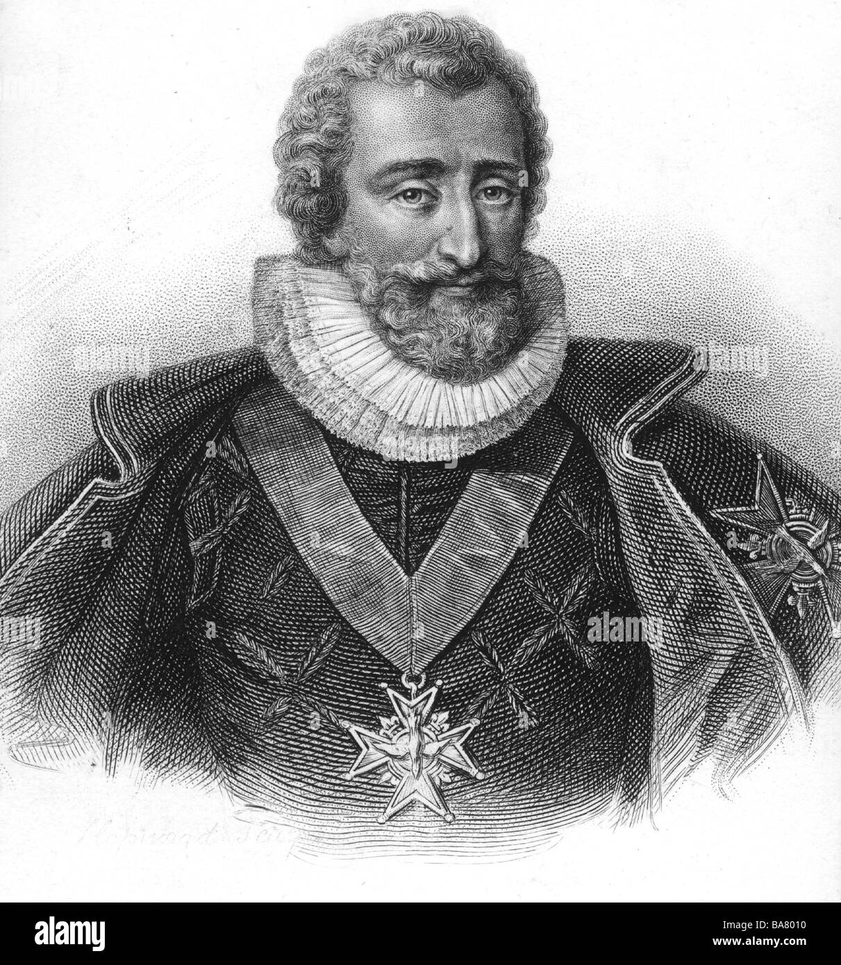 Henri IV, 13.12.1553 - 14.5.1610, Roi de France 27.2.1594 - 14.5.1610, portrait en robe du Saint-Esprit, gravure sur acier, 19e siècle, après l'illustration de l'artiste contemporain, d'auteur n'a pas à être effacée Banque D'Images