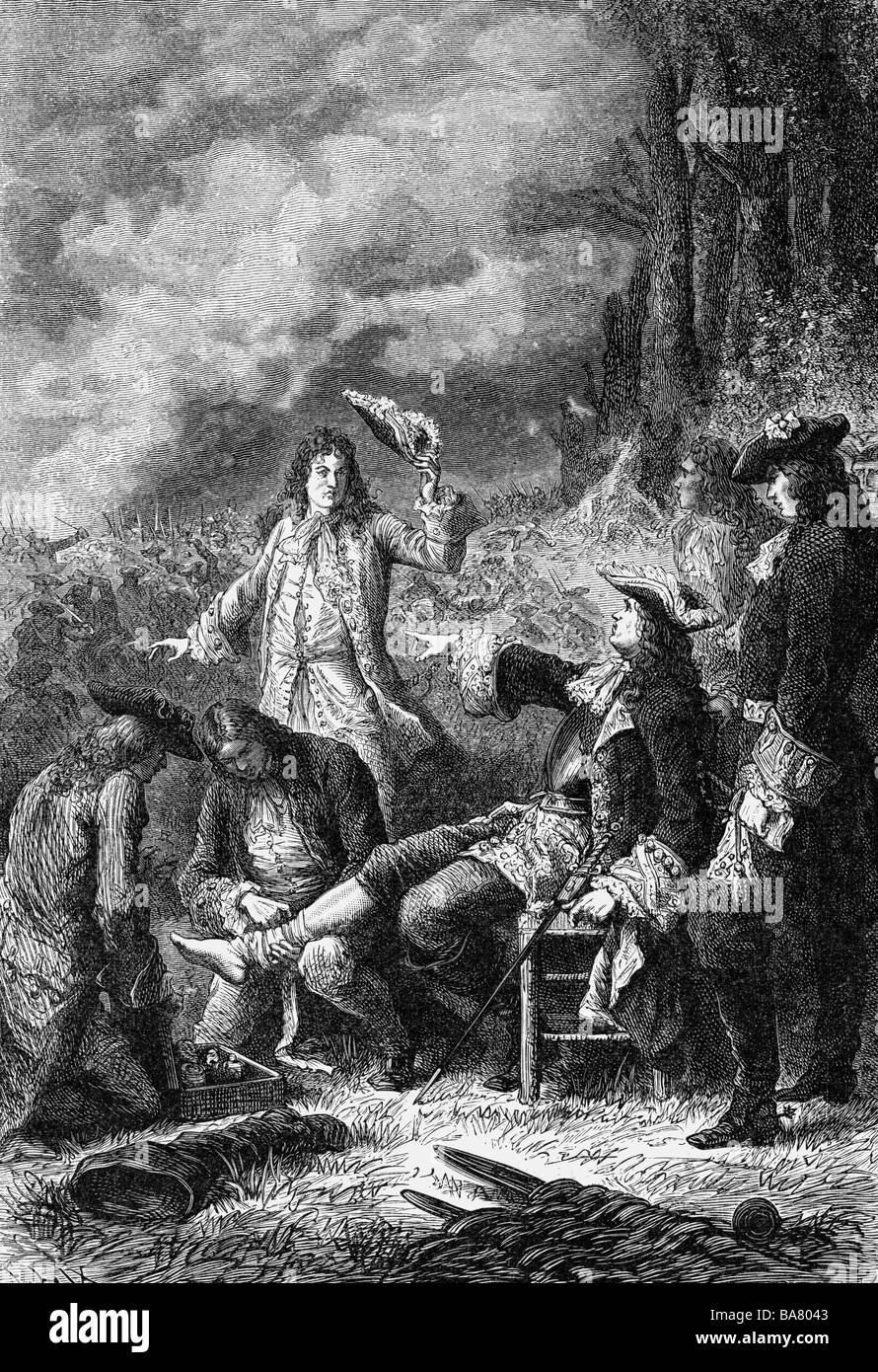 Villars, Claude Louis Hector duc de, 8.5.1653 - 17.6.1734, général français, blessé à la bataille de Malplaquet, 11.9.1709, gravure sur bois, XIXe siècle, , Banque D'Images