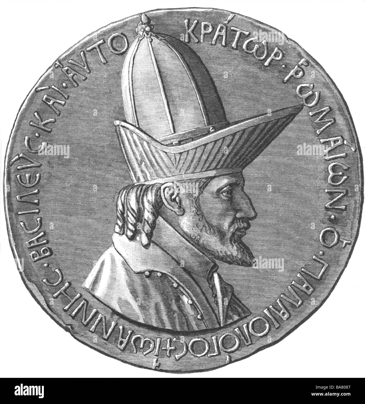 John VIII Palaiolos, 16.12.1392 - 31.10.1448, empereur byzantin depuis 1425, portrait, vue latérale, gravure de bois après la médaille de Vittore Pisano, 15ème siècle, Banque D'Images