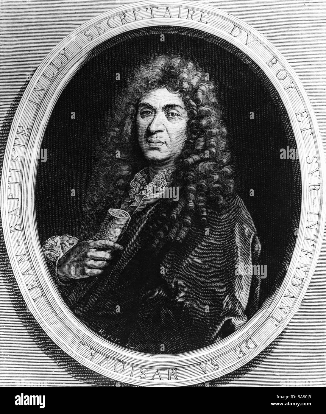 Lully, Jean Baptiste, 28.11.1632 - 22.3.1687, compositeur français, demi-longueur, gravure sur cuivre par Jean Louis , n'a pas d'auteur de l'artiste pour être effacé Banque D'Images
