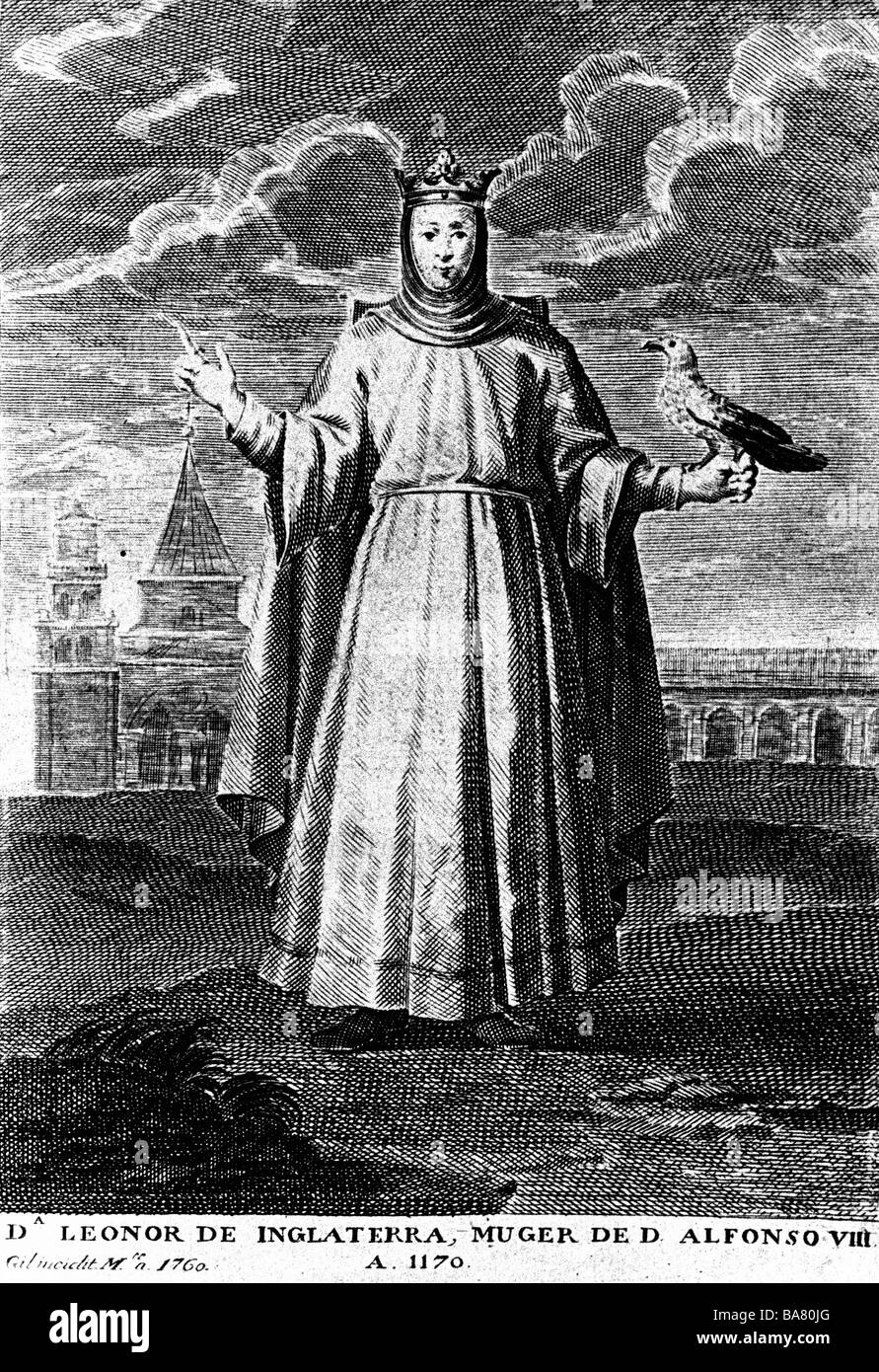 007, 13.10.1162 - 21.9.1214, Reine de Castille 1170 - 1214, pleine longueur, gravure sur cuivre, 1760, copyright de l'artiste n'a pas à être effacée Banque D'Images