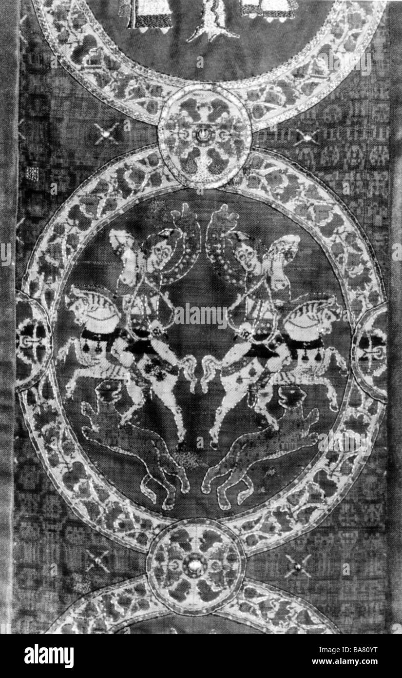 Fridolin de Bad Säckingen,  + 538, missionnaire irlandais, fondateur de l'abbaye de Bad Säckingen, image sur la chasuble Fridolin, détail, équitation sur cheval, l'artiste n'a pas d'auteur pour être effacé Banque D'Images