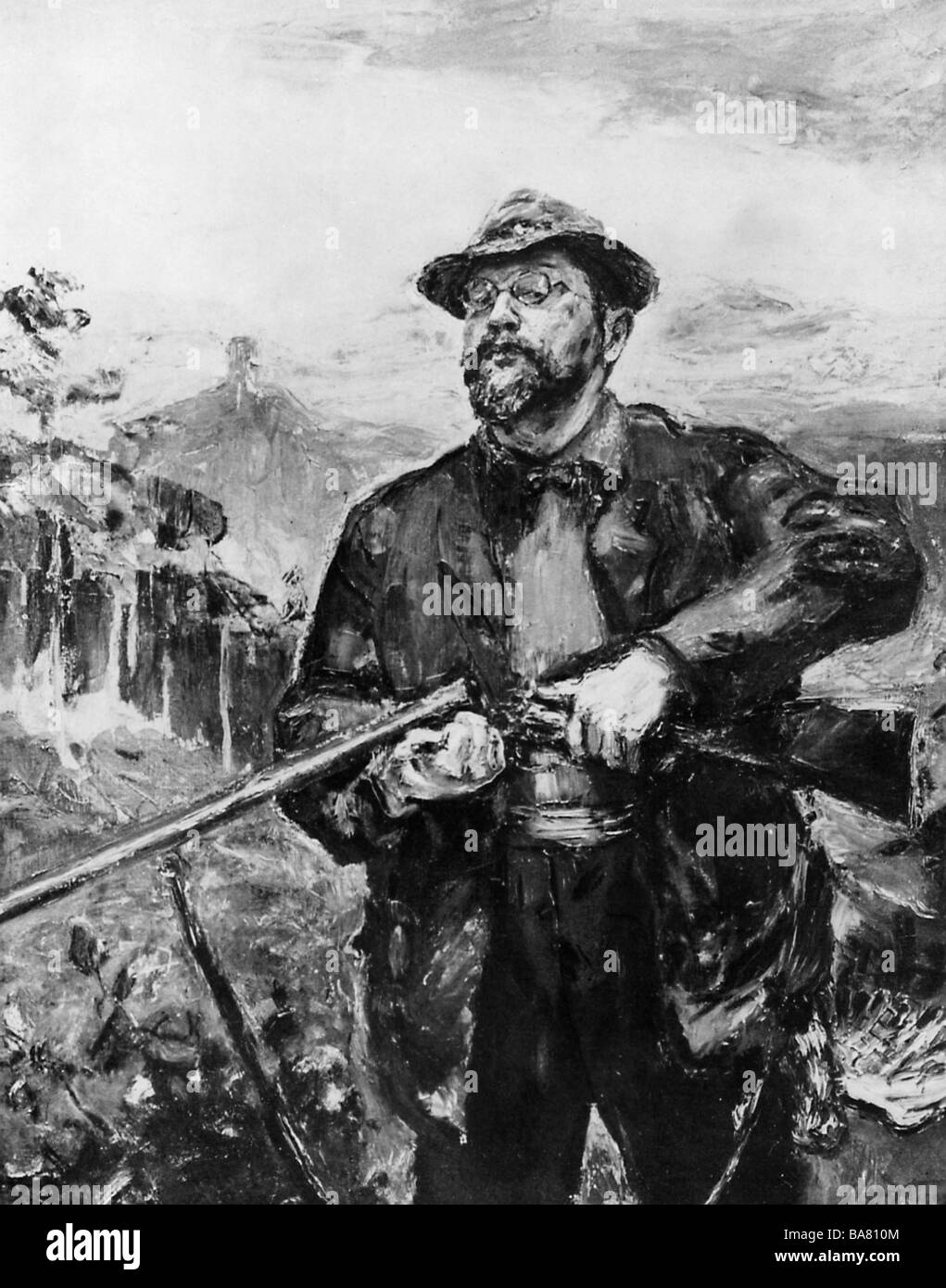 Slevogt, Max, 8.10.1868 - 20.9.1932, peintre et artiste graphique allemand, mi-longueur, autoportrait comme chasseur, 1907, Banque D'Images