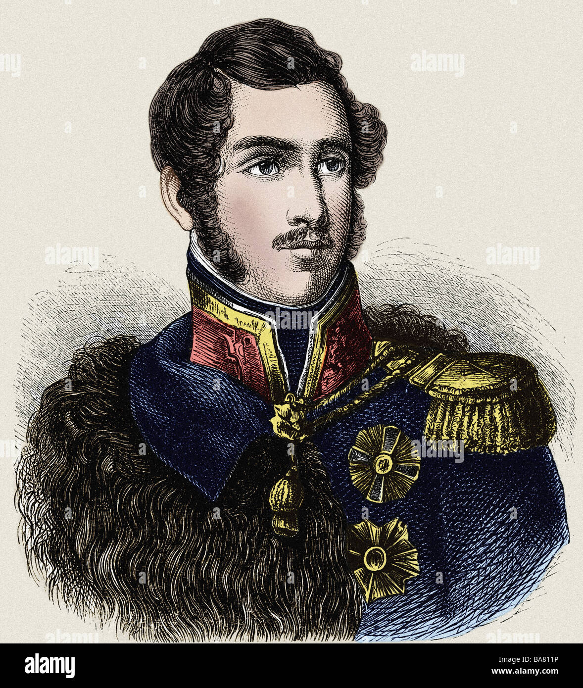 Poniatowski, Josef Anton Prince, 7.5.1762 - 19.10.1813, général polonais, portrait, gravure de bois, XIXe siècle, plus tard coloré, , Banque D'Images