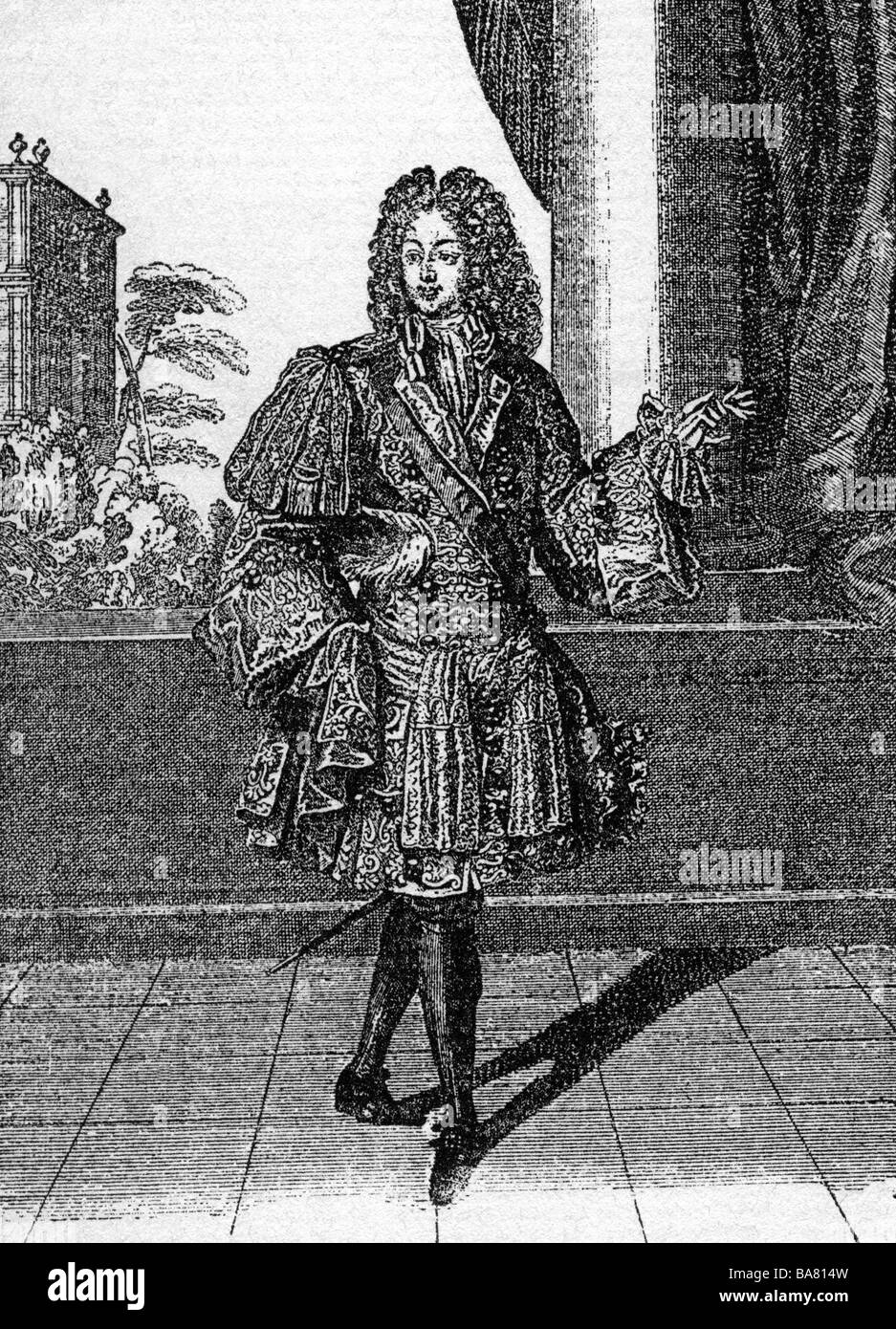 Mode, XVIIe siècle, France, mode masculine, prince royal en robe de cour, gravure en cuivre, vers 1680, Banque D'Images