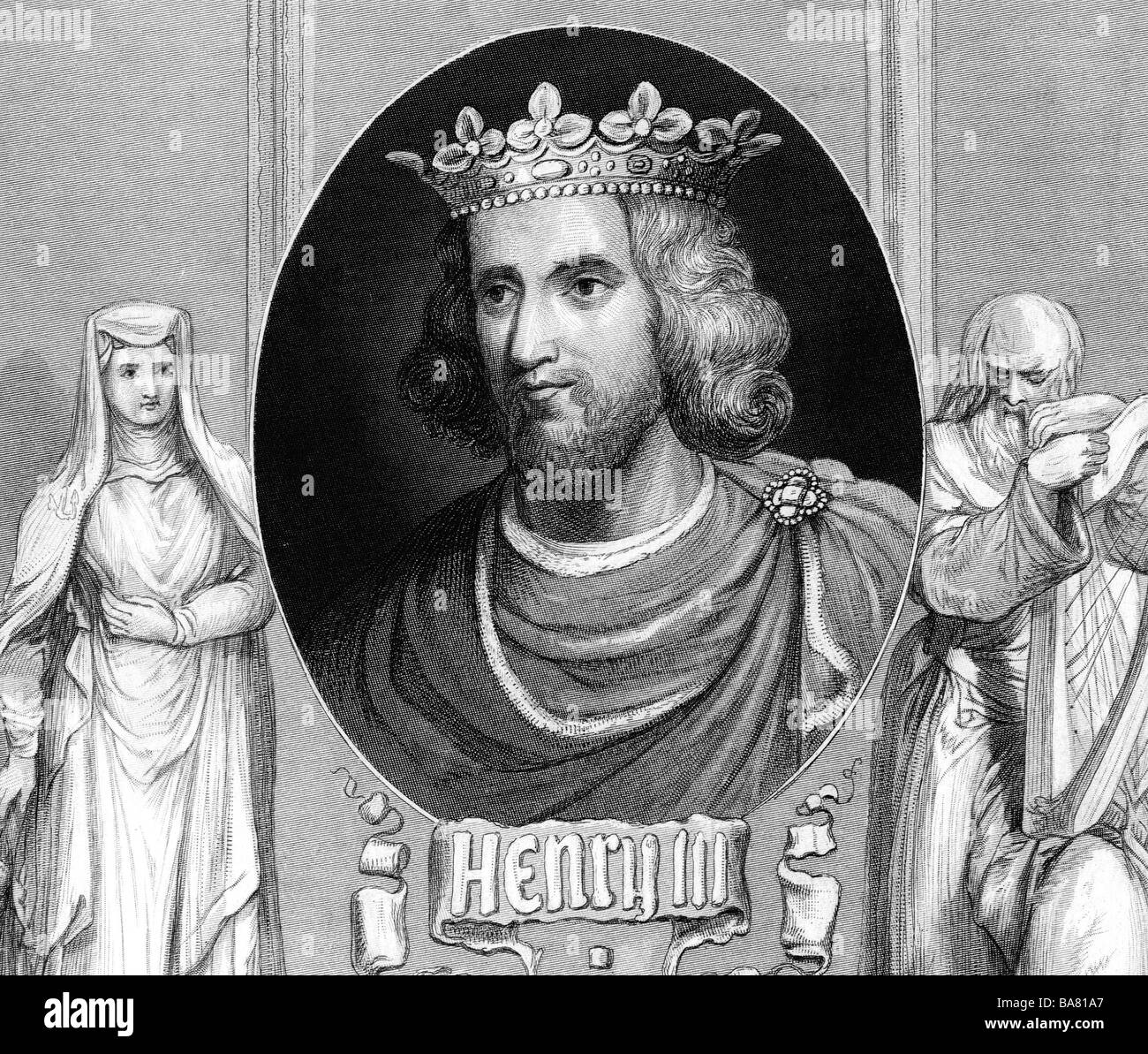 Henry III, 1.10.1207 - 16.11.1272, le roi d'Angleterre depuis 1216, couronnement du 28.10.1216, portrait, de tableau de la kings, gravure sur acier par Charles Knight, vers 1855, l'artiste n'a pas d'auteur pour être effacé Banque D'Images
