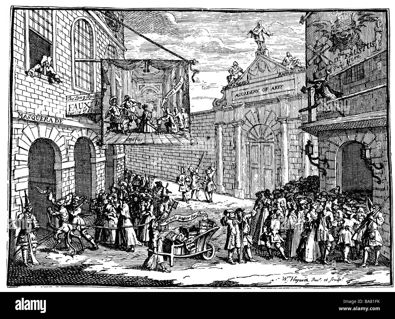 Théâtre, opéra, la caricature, "asquerades et d'opéra, gravure sur cuivre par William Hogarth, 1723, , n'a pas d'auteur de l'artiste pour être effacé Banque D'Images