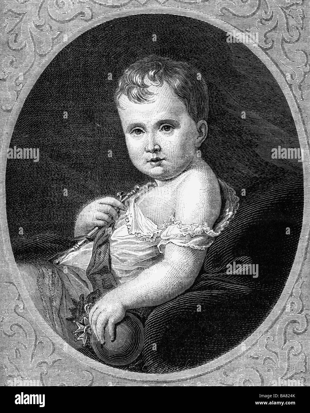Napoléon François Joseph Charles, 20.3.1811 - 22.7.1832, roi de Rome 1811 - 1814, duc de Reichstadt 1817 - 1832, demi-longueur, enfant, gravure en bois après peinture par François Gérard, vers 1813, , Banque D'Images