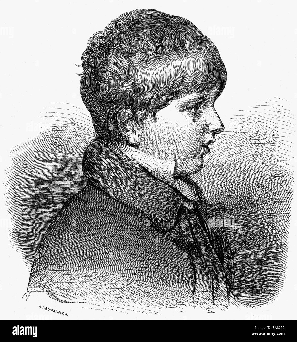 Napoléon François Joseph Charles, 20.3.1811 - 22.7.1832, roi de Rome 1811 - 1814, duc de Reichstadt 1817 - 1832, portrait, enfant, gravure en bois d'Adolf Neumann après dessin de Moritz Daffinger, vers 1820, Banque D'Images