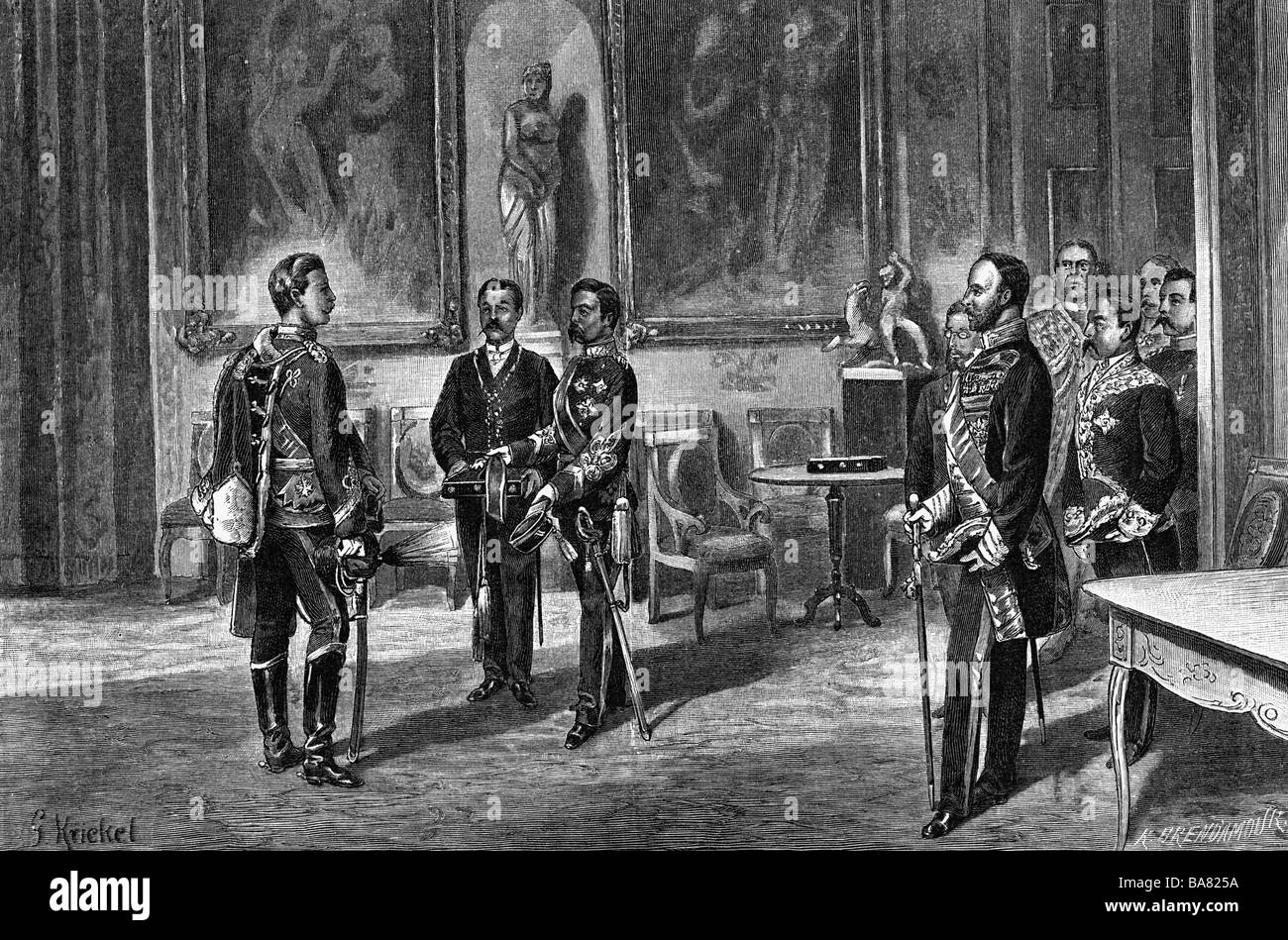 William II, 27.1.1859 - 4.6.1941, empereur allemand 15.6.1888 - 9.11.1918, recevant l'ordre japonais du chrysanthème, gravure en bois, 1886, , Banque D'Images