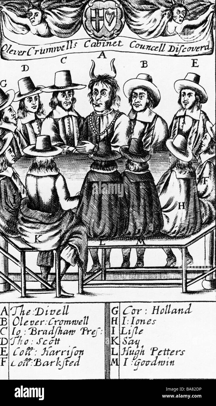 OLIVER CROMWELL Cromwell montre brochure satirique royaliste et ses amis parler au Diable Banque D'Images