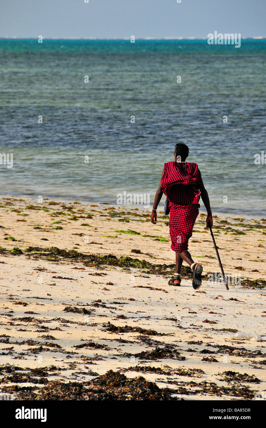 Guerrier Masai,Plage de Jambiani Zanzibar, Tanzanie,Afrique, Banque D'Images Guerrier Masai,Plage de Jambiani Zanzibar, Tanzanie,Afrique, Banque D'Images